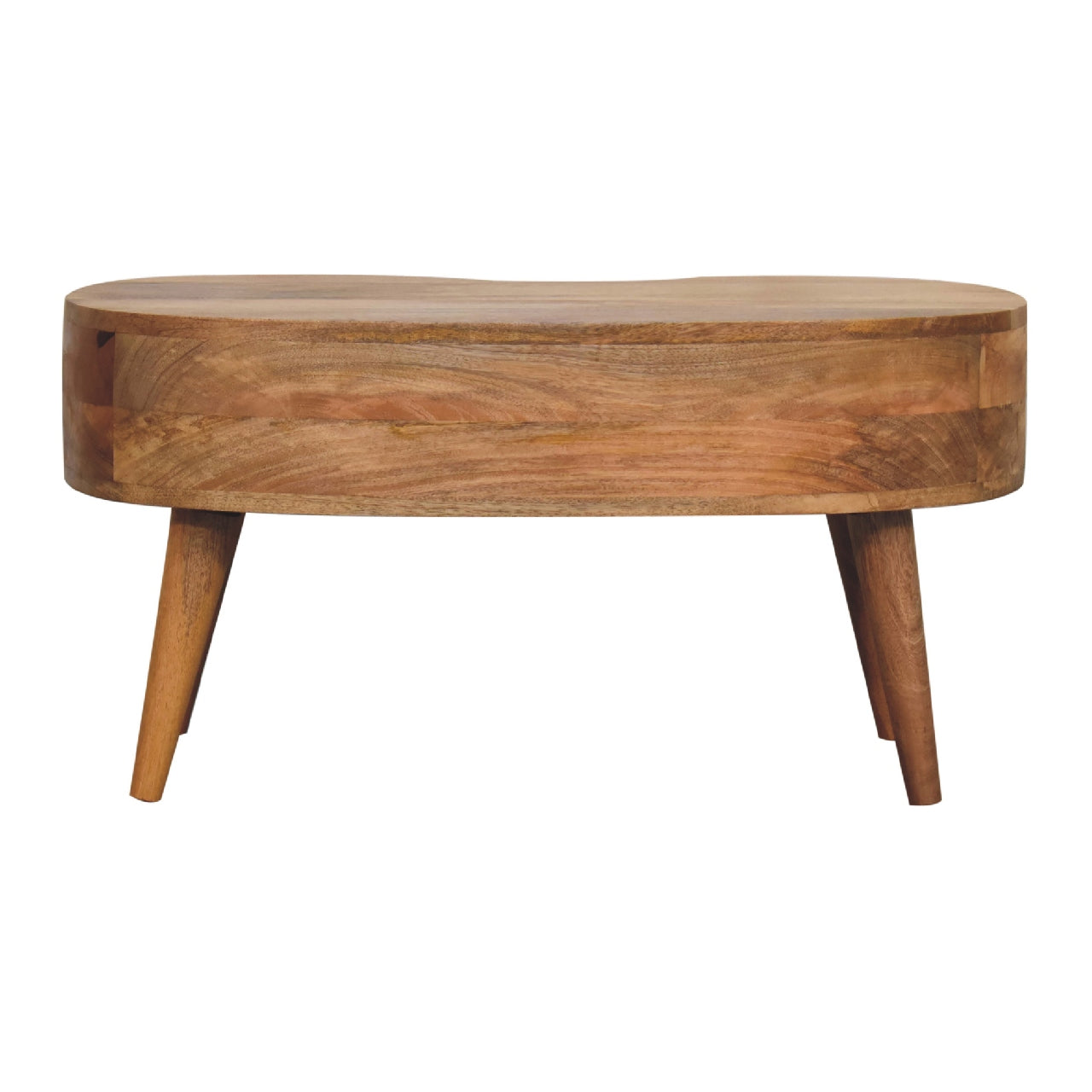 Oak-ish Wave Coffee Table Kidney Shaped 1 Drawer Oak-Ish Finish - CasaFenix