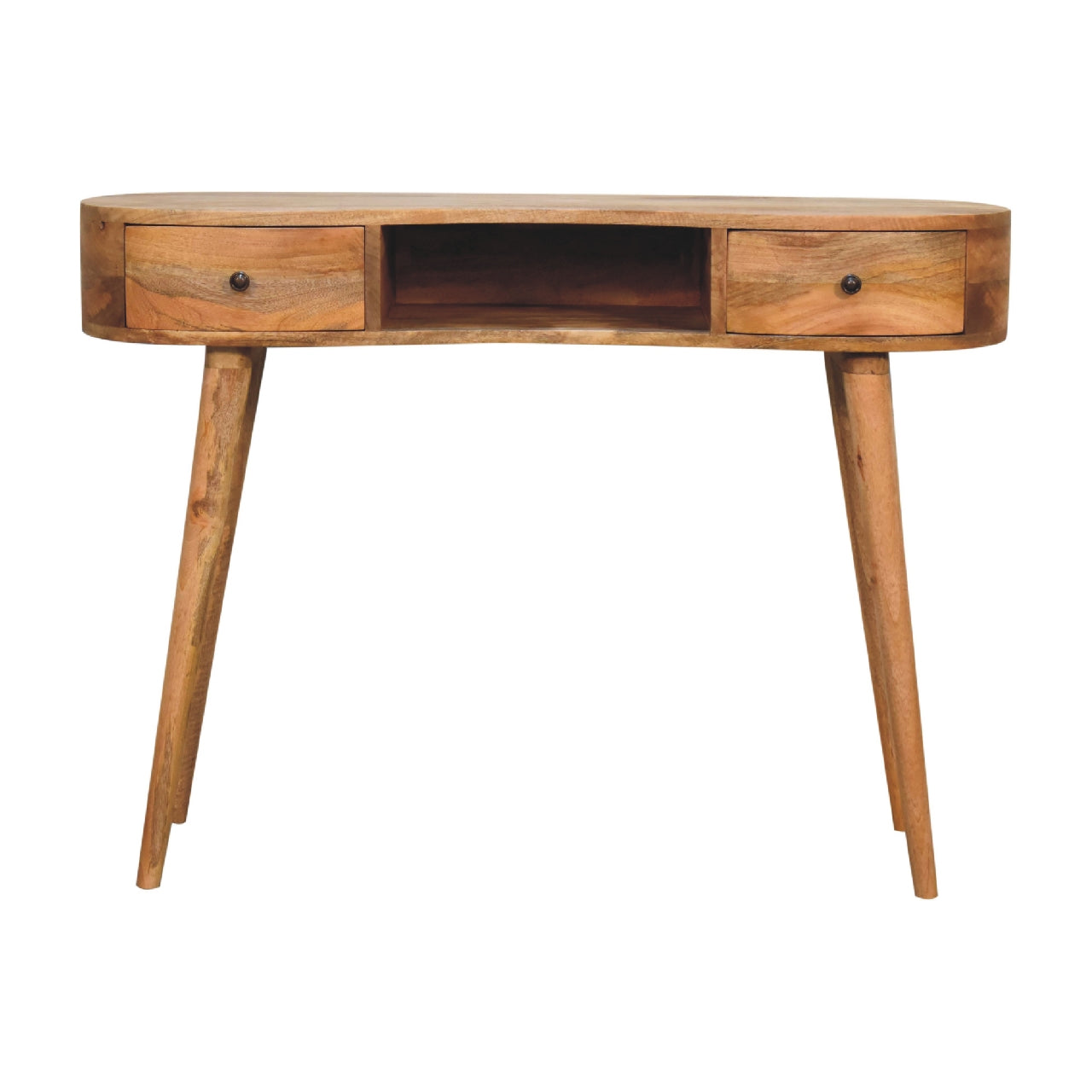 Oak-ish Wave Writing Desk with 2 Drawers - CasaFenix