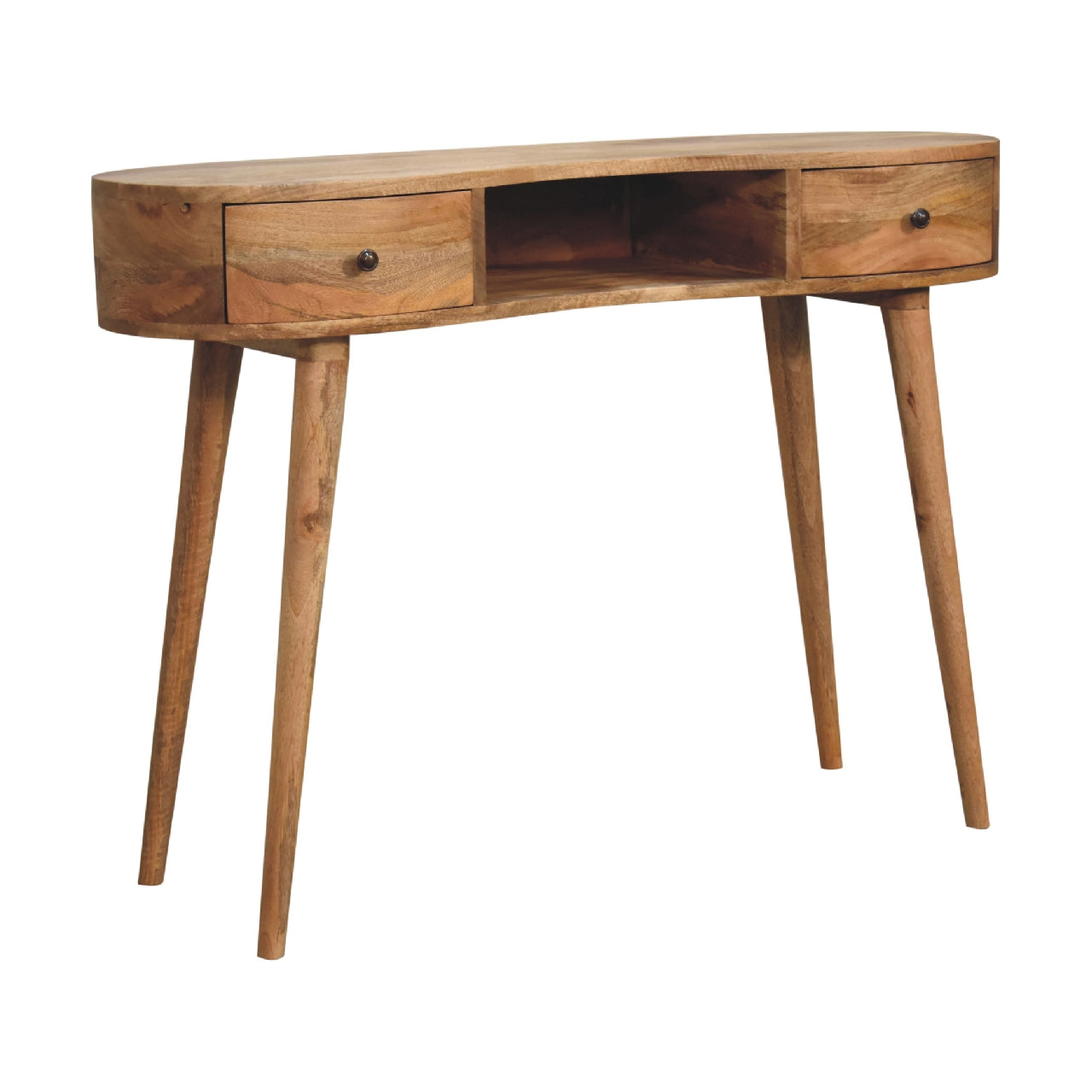 Oak-ish Wave Writing Desk with 2 Drawers - CasaFenix