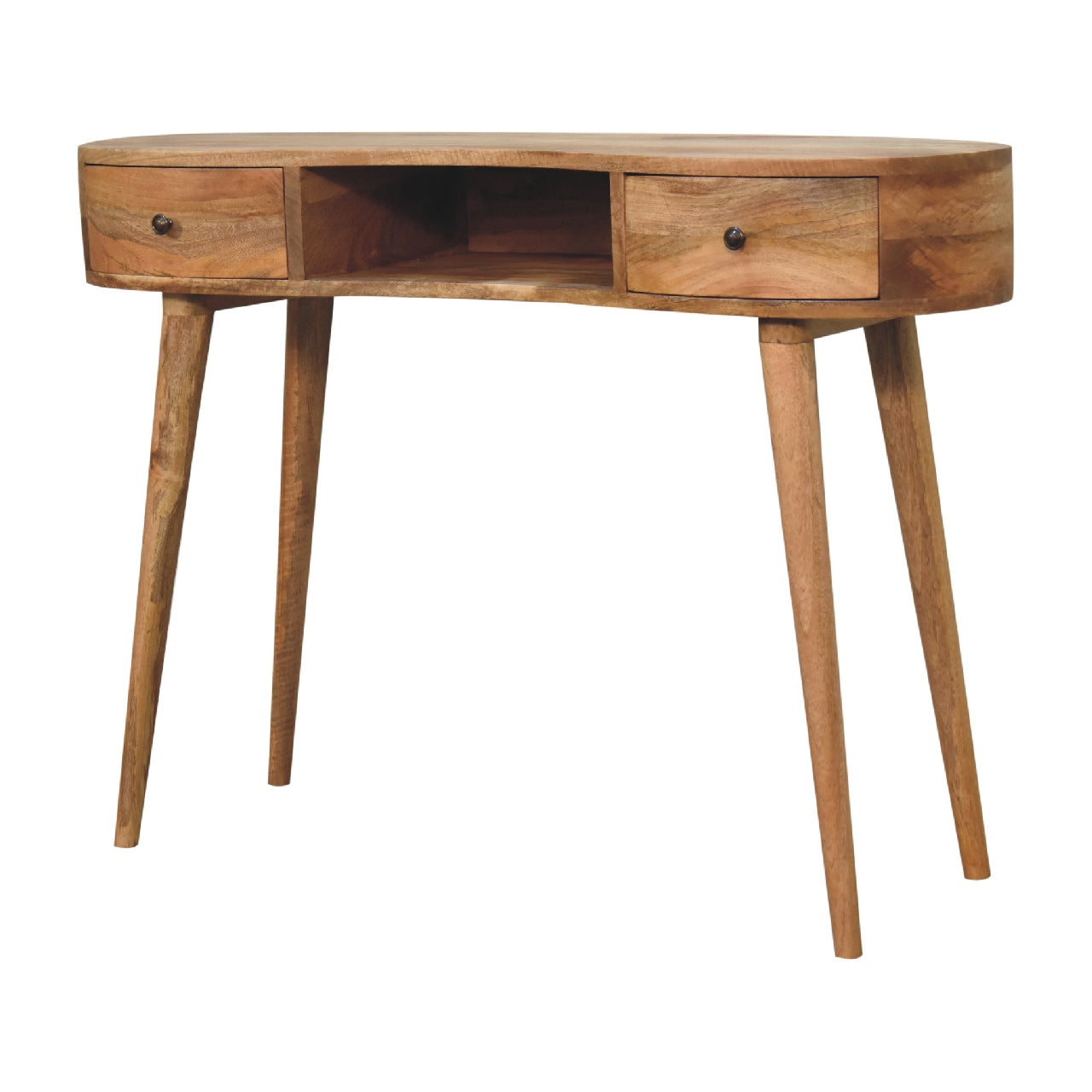 Oak-ish Wave Writing Desk with 2 Drawers - CasaFenix