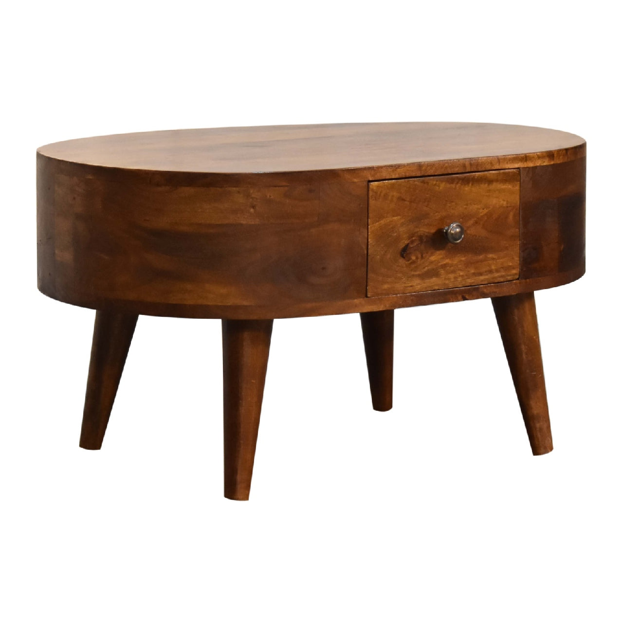 Mini Chestnut Rounded 2 Drawer Coffee Table - CasaFenix