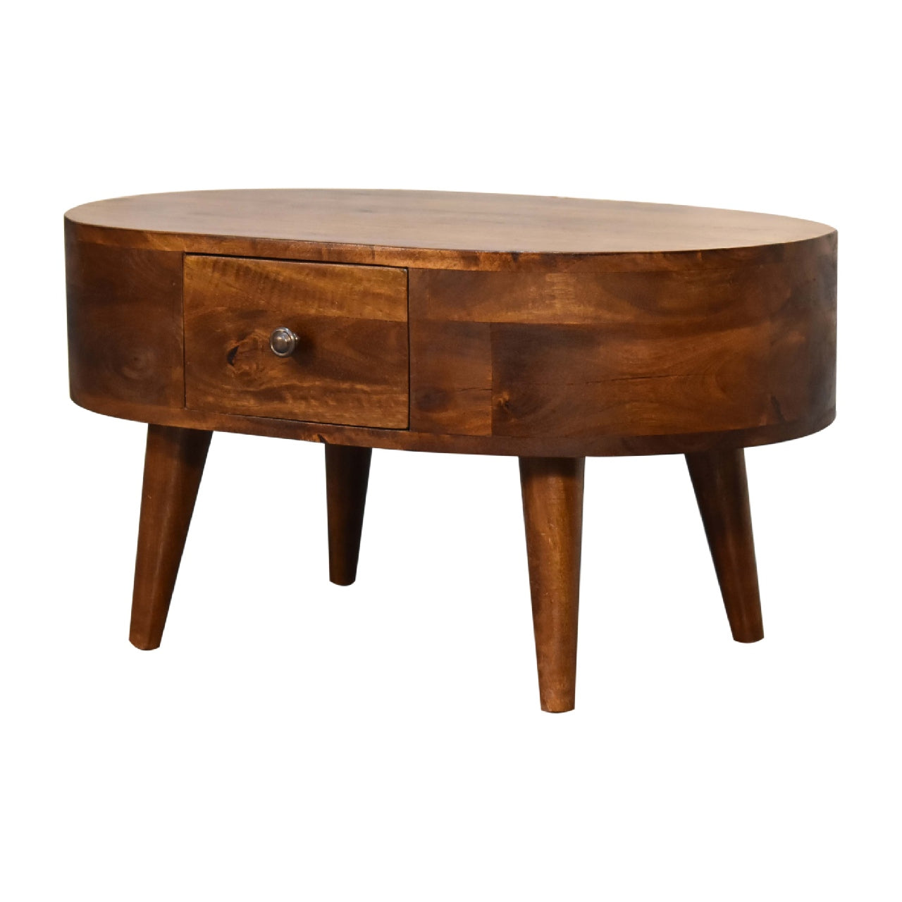 Mini Chestnut Rounded 2 Drawer Coffee Table - CasaFenix