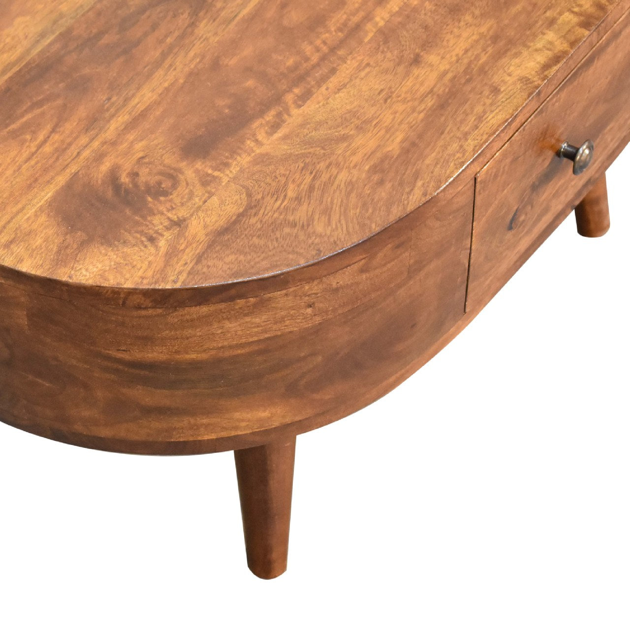 Mini Chestnut Rounded 2 Drawer Coffee Table - CasaFenix