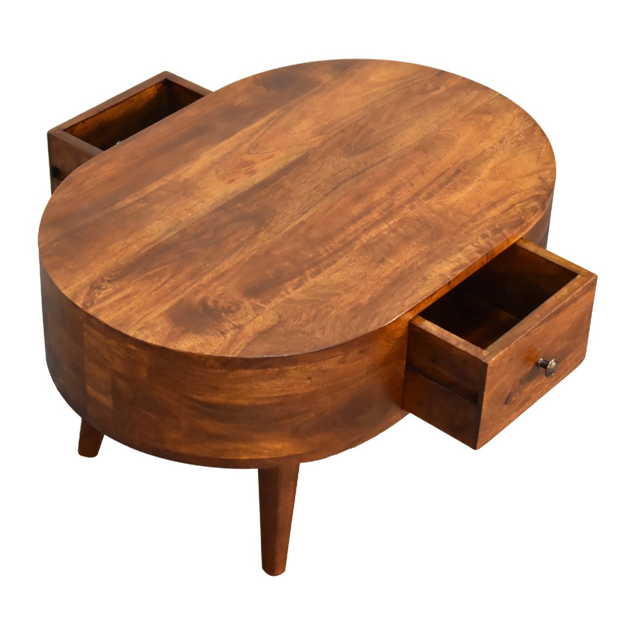 Mini Chestnut Rounded 2 Drawer Coffee Table - CasaFenix