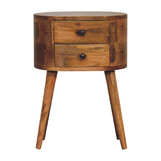 Mini Oak-ish Rounded Bedside Table 2 Drawer Chest - CasaFenix