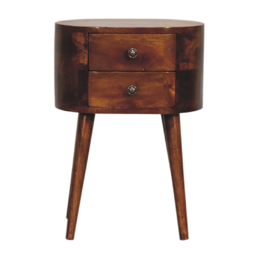 Mini Chestnut Rounded Bedside Table 2 Drawer Chest - CasaFenix