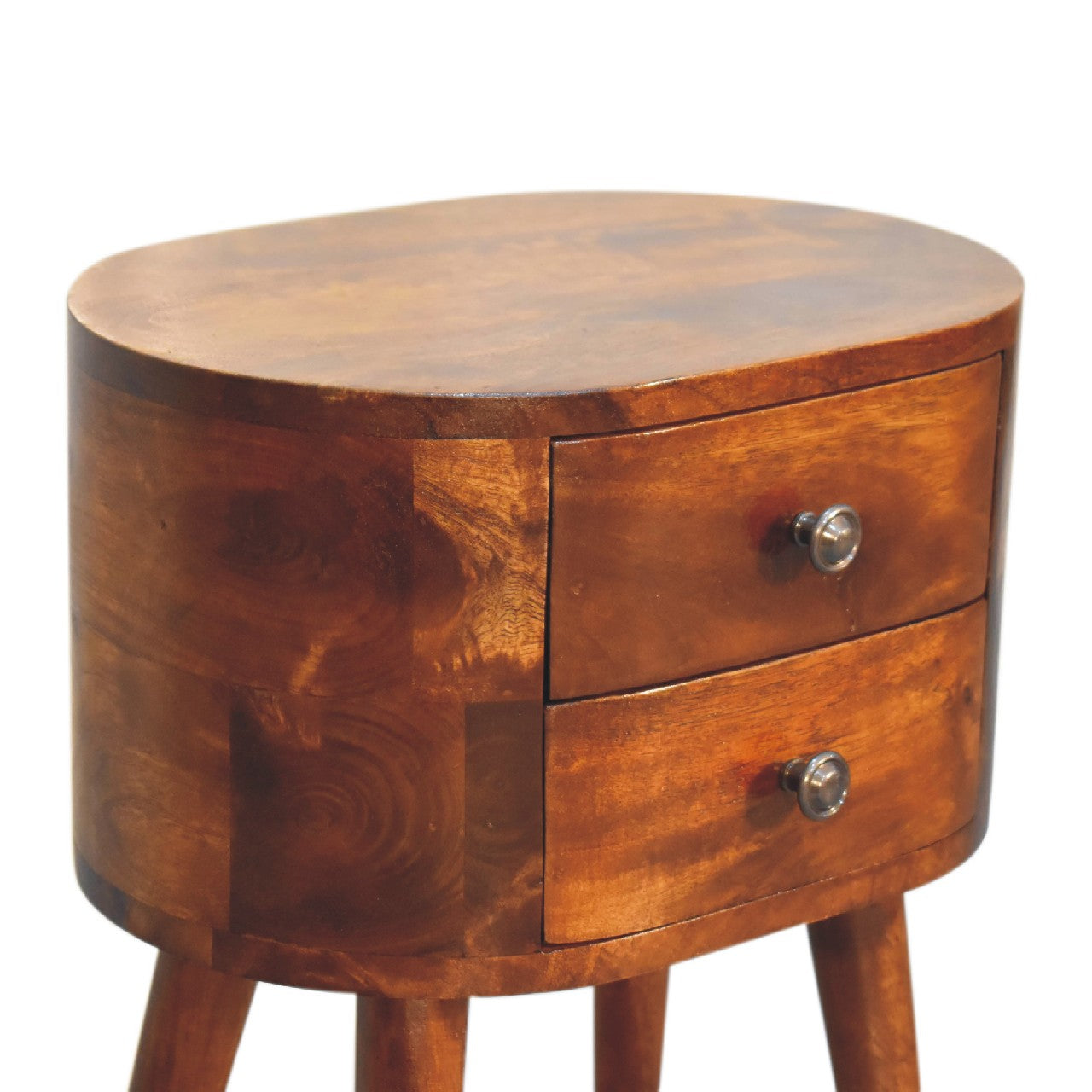 Mini Chestnut Rounded Bedside Table 2 Drawer Chest - CasaFenix