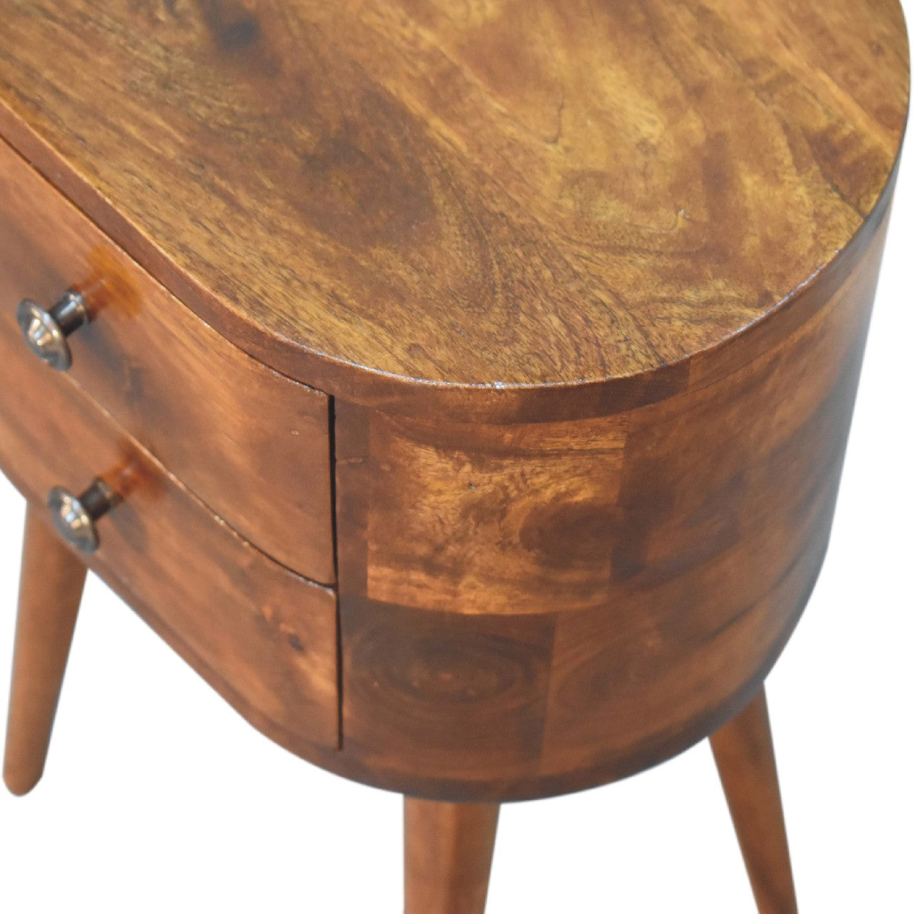 Mini Chestnut Rounded Bedside Table 2 Drawer Chest - CasaFenix