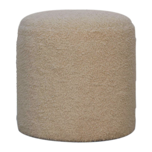 Cream Boucle Fabric Round Footstool - CasaFenix