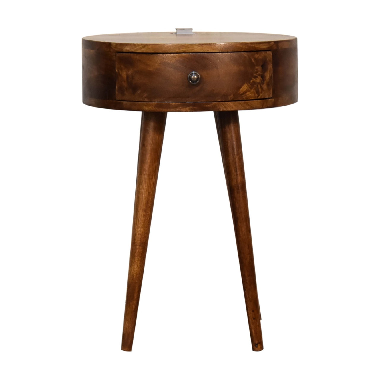 Single Drawer Chestnut Rounded Bedside Table with Reading Light - CasaFenix