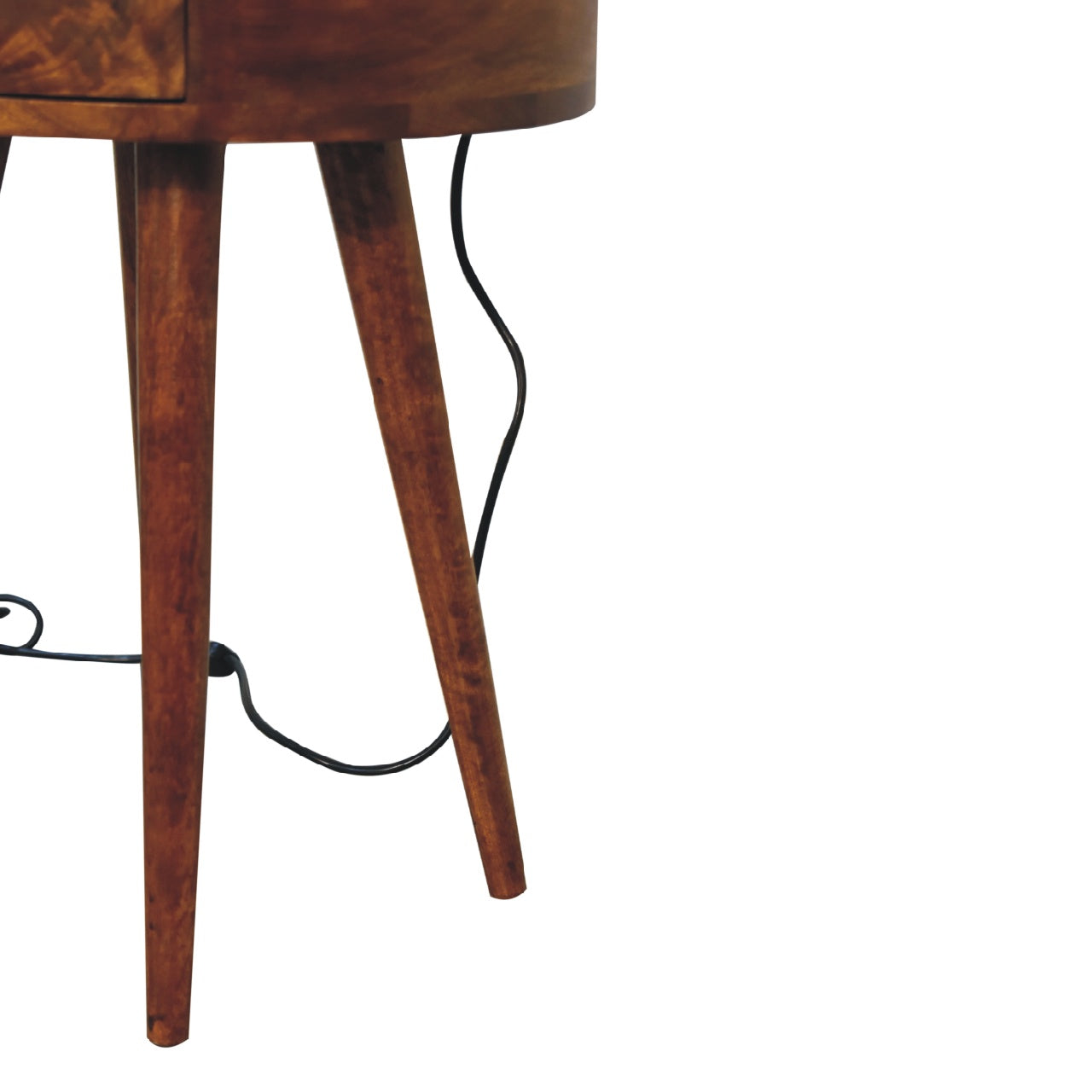 Single Drawer Chestnut Rounded Bedside Table with Reading Light - CasaFenix