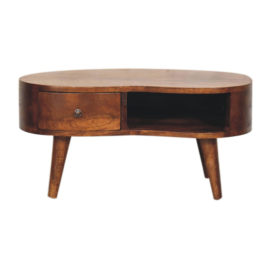 Mini Chesnut Wave 1 Drawer Coffee Table - CasaFenix