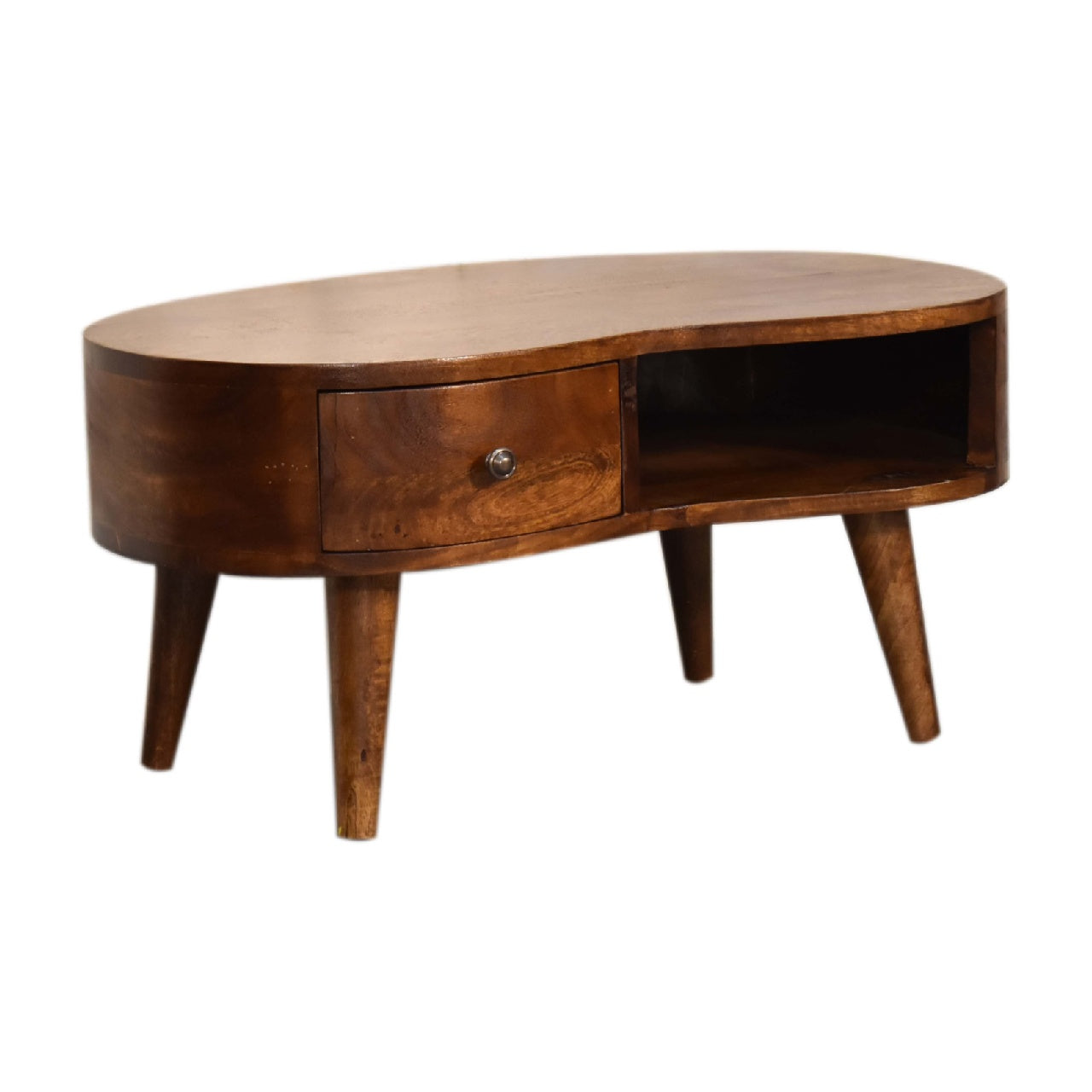 Mini Chesnut Wave 1 Drawer Coffee Table - CasaFenix