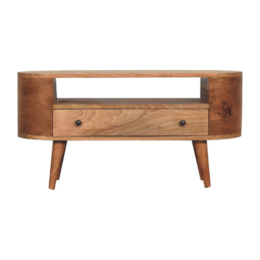 Mini Rounded Entertainment Unit TV Stand Oak-Ish Finish - CasaFenix