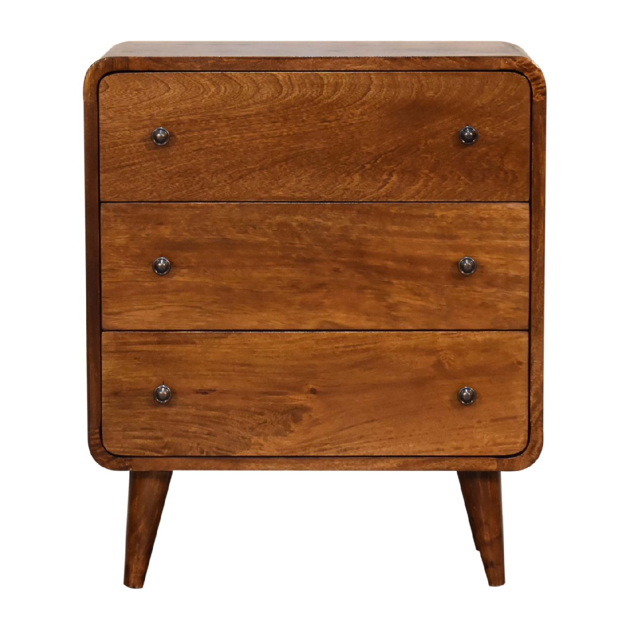 Mini Curved Chestnut 3 Drawer Chest Nordic Design - CasaFenix