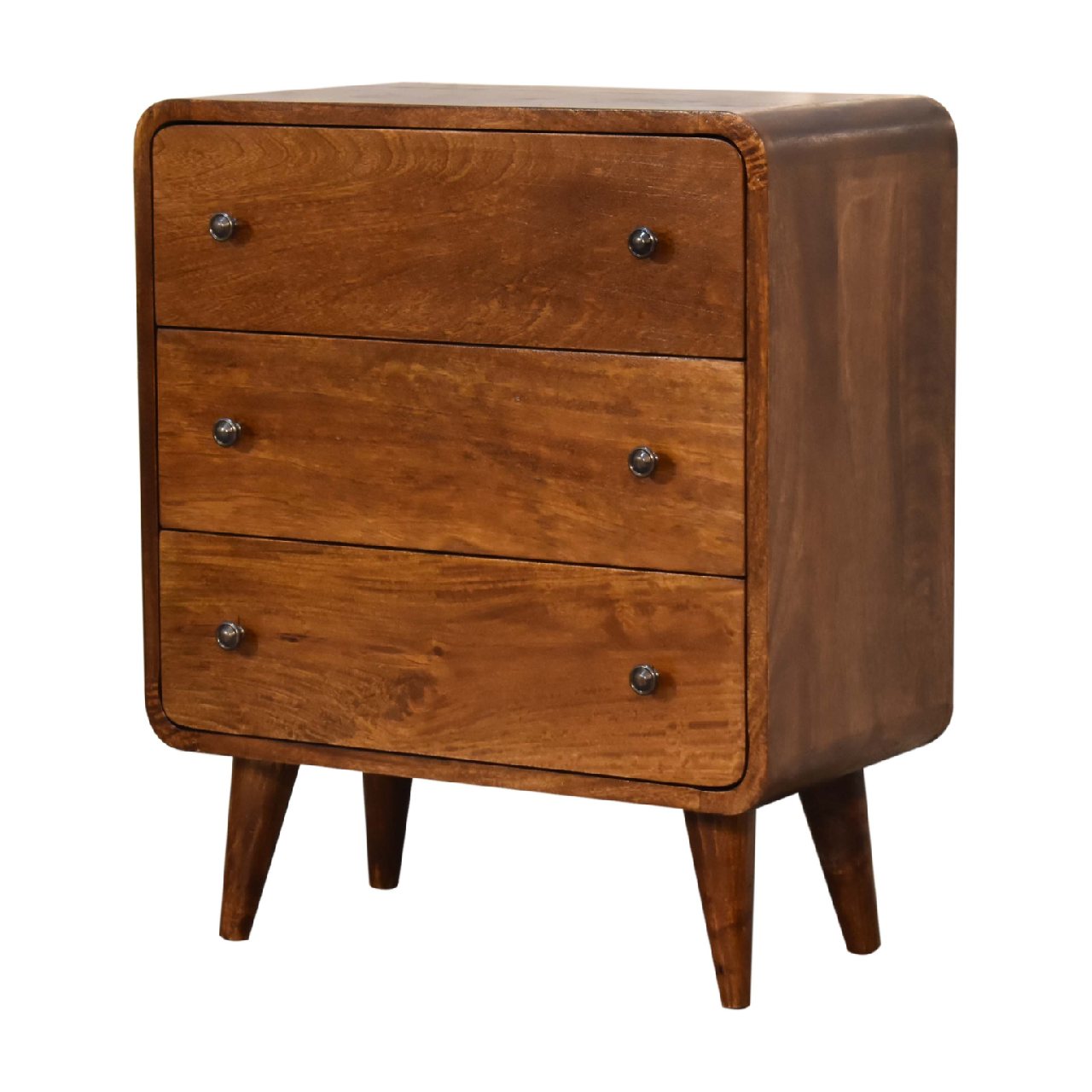 Mini Curved Chestnut 3 Drawer Chest Nordic Design - CasaFenix