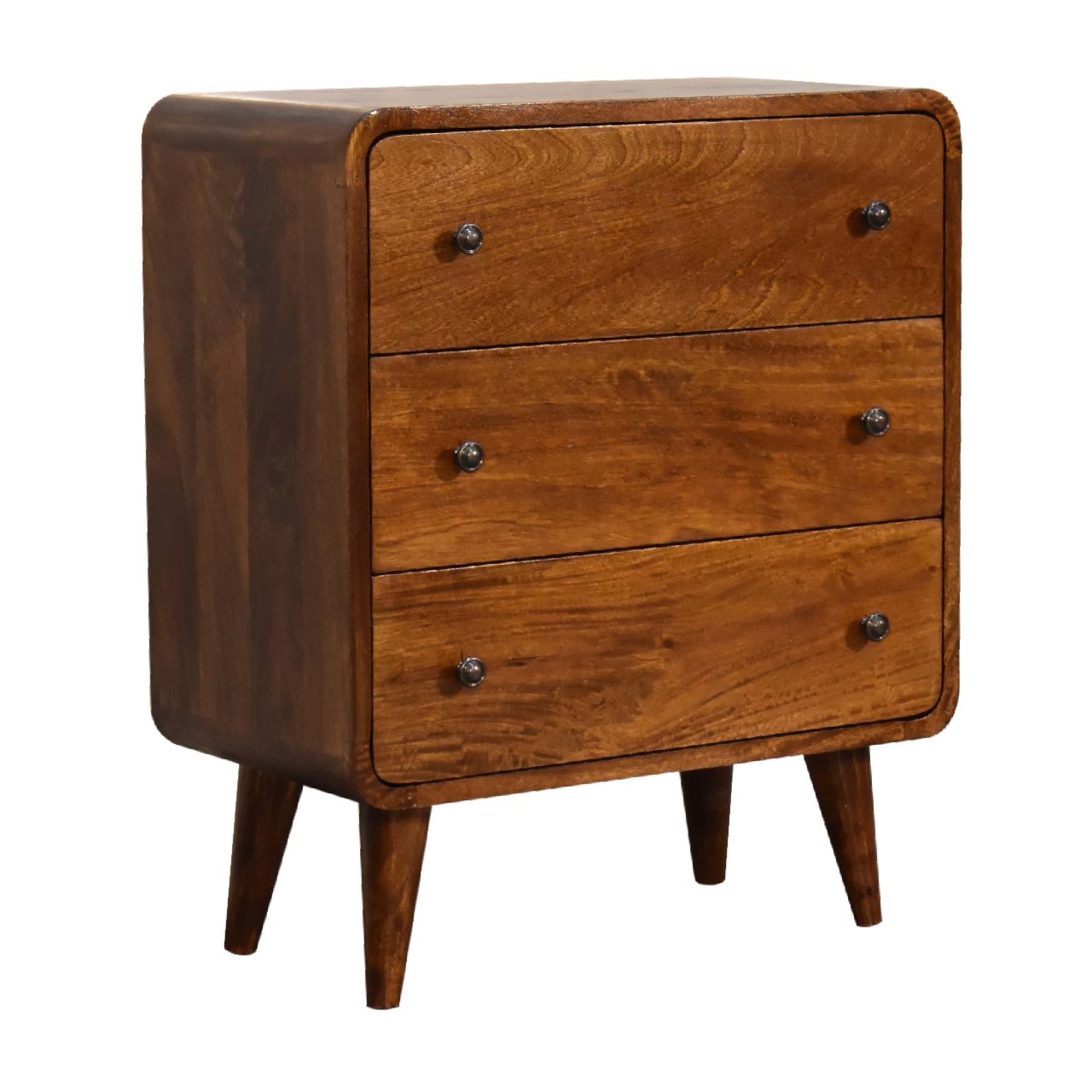 Mini Curved Chestnut 3 Drawer Chest Nordic Design - CasaFenix