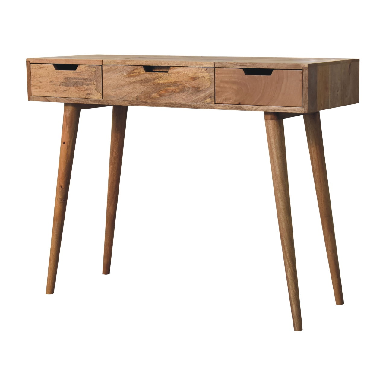 Oak-ish Dressing Table with Foldable Mirror - CasaFenix