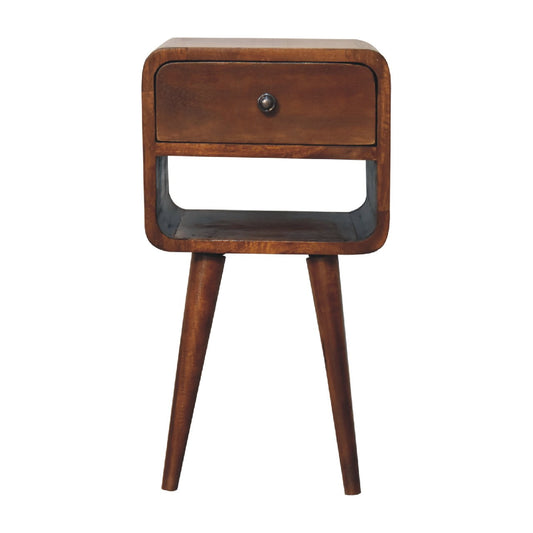 Mini Chestnut Curved Bedside with Lower Slot 1 Draw Chest - CasaFenix