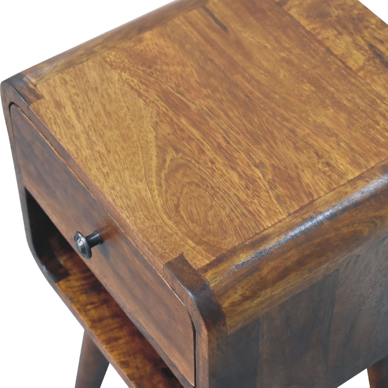 Mini Chestnut Curved Bedside with Lower Slot 1 Draw Chest - CasaFenix