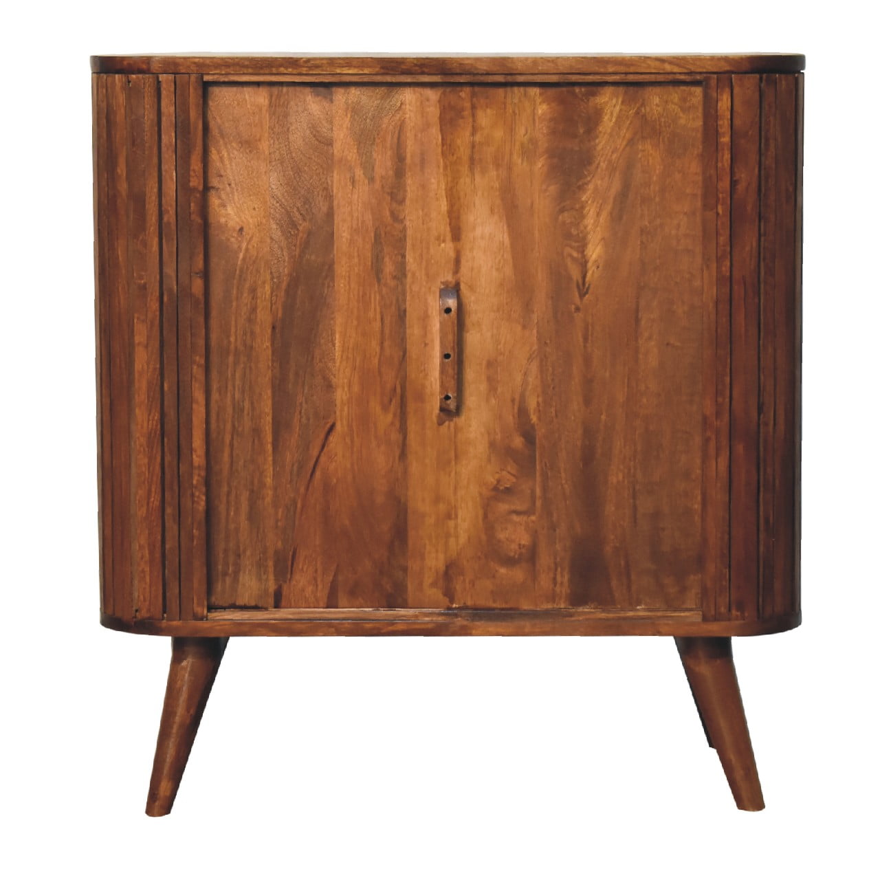 Chestnut Finish over Solid Mango Wood 2 Door Stripe Cabinet - CasaFenix