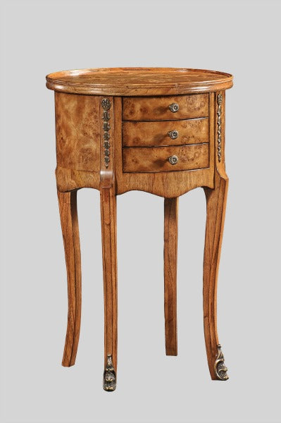 Cheshire Walnut Collection Oval Side Table with 3 Drawers - CasaFenix
