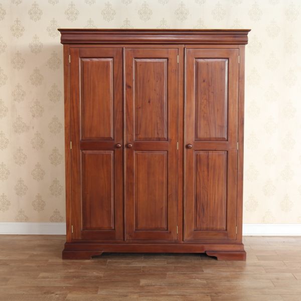 French 3 Door Triple Wardrobe Solid Mahogany - CasaFenix