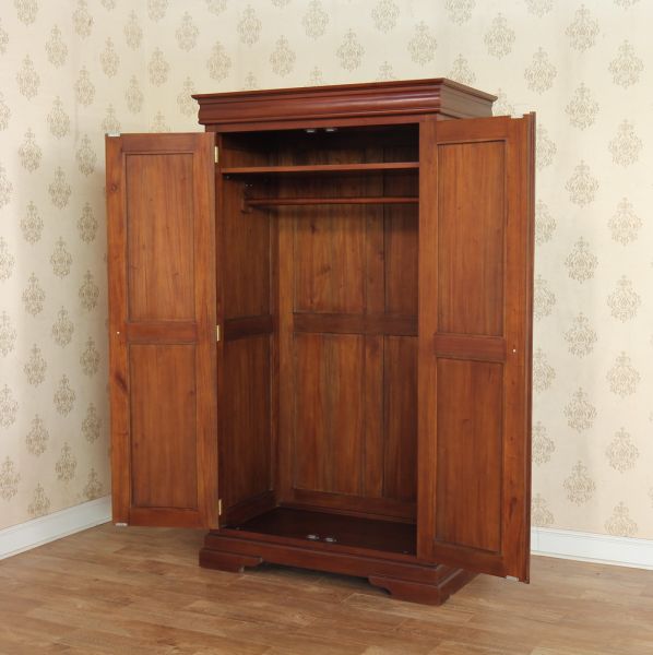 French Sleigh Style 2 Door Double Wardrobe Solid Mahogany - CasaFenix