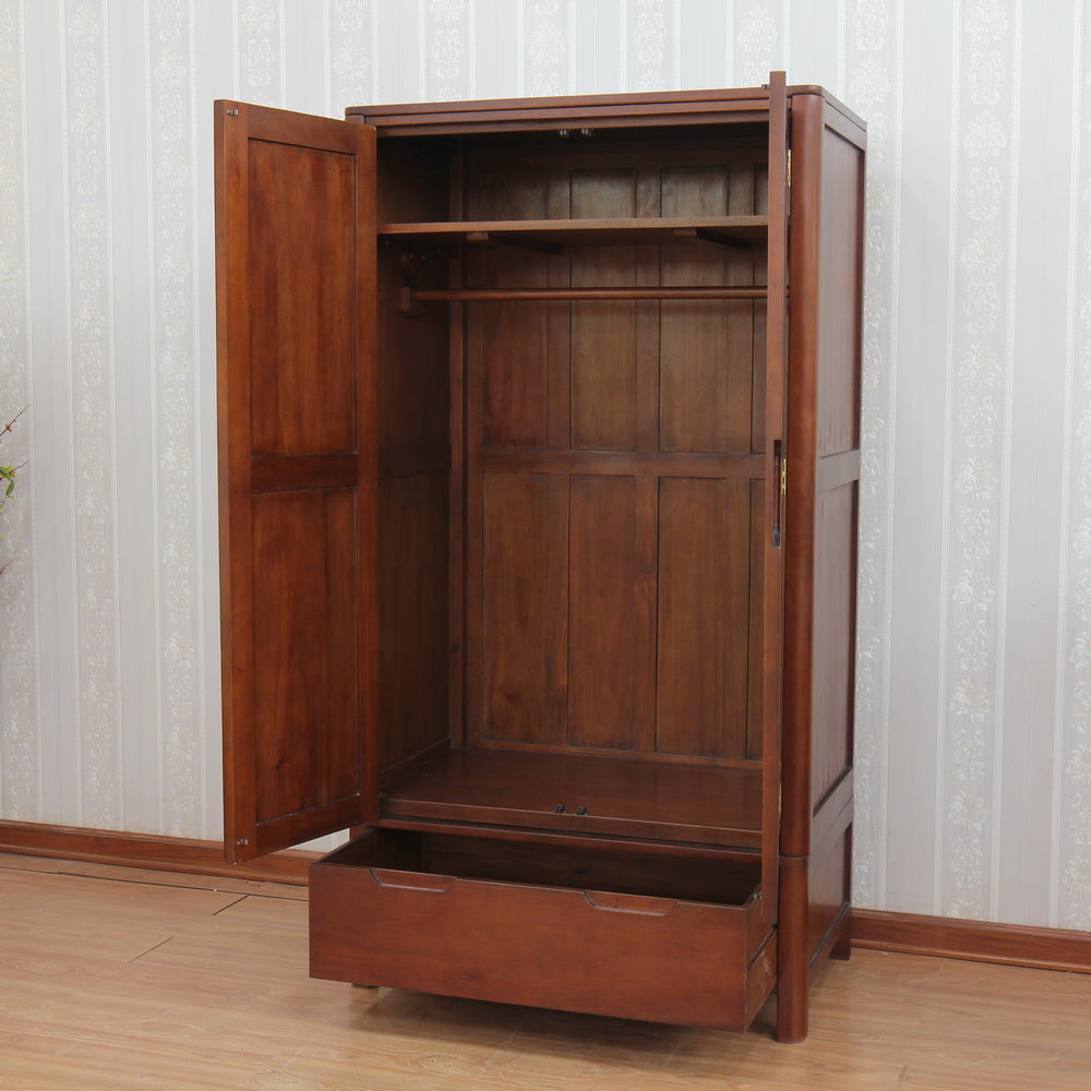 Contemporary French 2 Door Double Wardrobe Solid Mahogany - CasaFenix