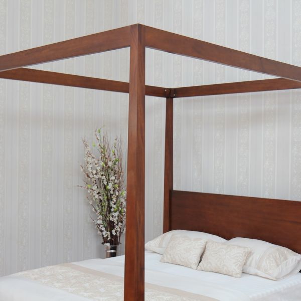 Modern Minimalist Solid Mahogany Four Poster Bed - CasaFenix