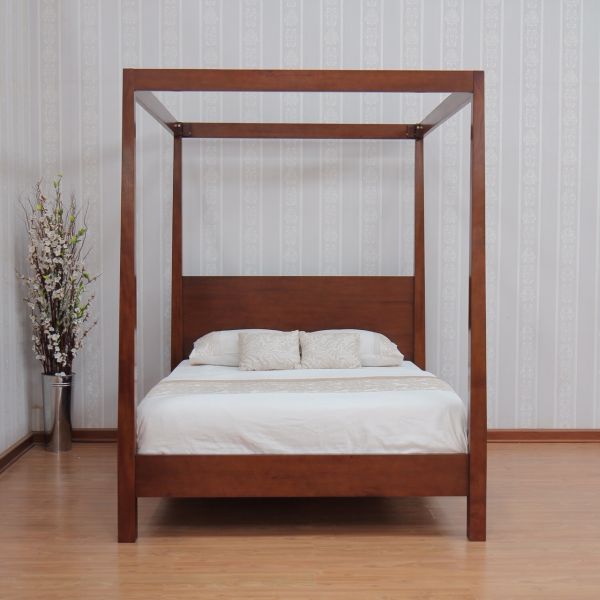 Modern Minimalist Solid Mahogany Four Poster Bed - CasaFenix