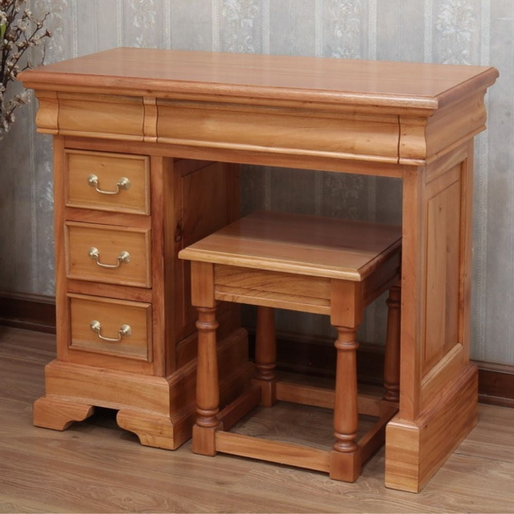 French Sleigh Style Solid Mahogany 5 Drawer Single Pedestal Dressing Table or Desk - CasaFenix