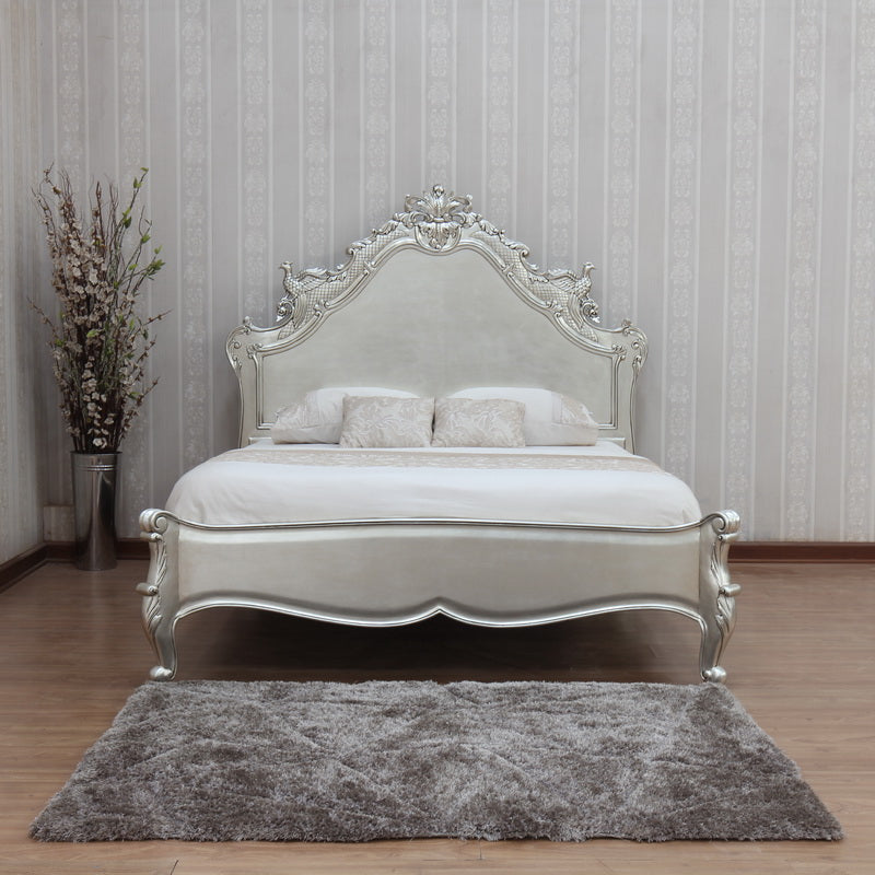 French Style Mahogany Carved Bird Design Beautiful Bed - CasaFenix