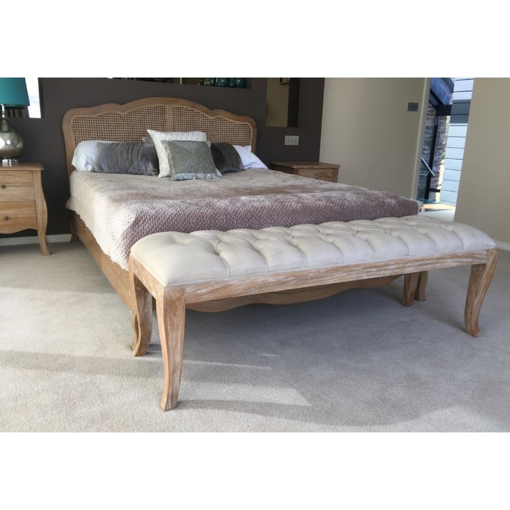 Sophia French Upholstered End of Bed Bench Weathered Teak - CasaFenix