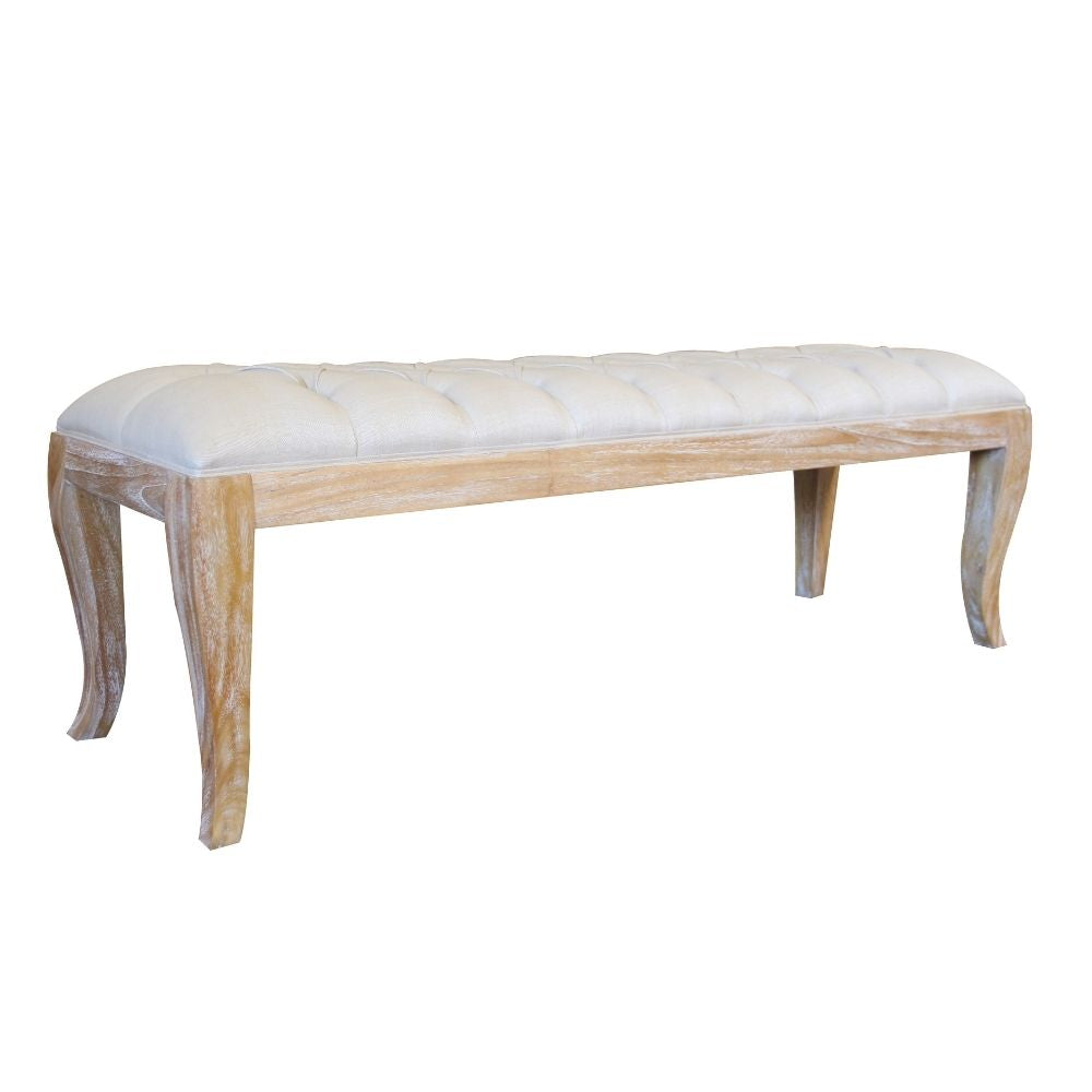 Sophia French Upholstered End of Bed Bench Weathered Teak - CasaFenix